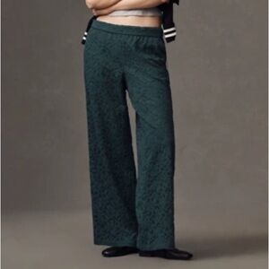 NWT Anthropologie Pine Green Lace Track Pants w/Cream & Black Side Stripes